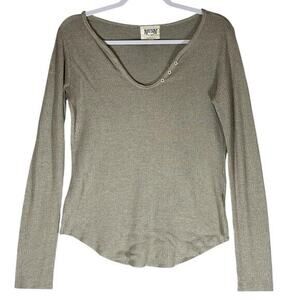 Nation LTD Ribbed Henley Long Sleeve Top Sz‎ S Tan Neutral Minimalist Layer Peru